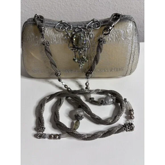 Vtg Maya Evangelista Brown Art Deco Resin Metal Beaded Strap Shoulder Handbag